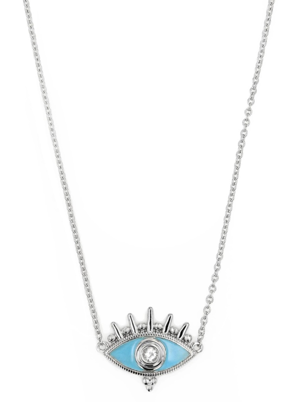 Judith Ripka Evil Eye White Topaz & Enamel Pendant Necklace Sterling Silver NWOT